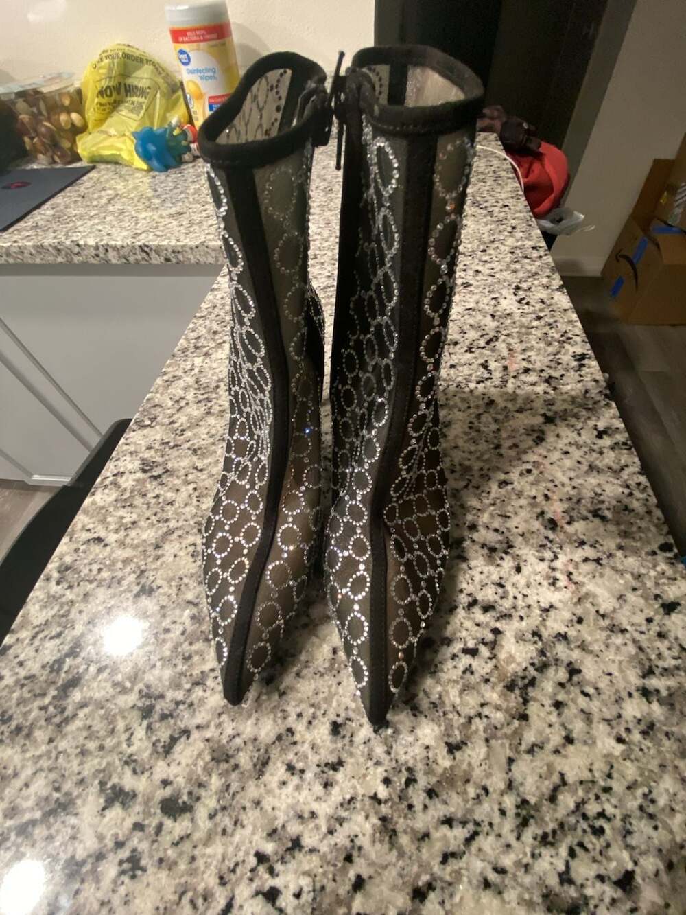 I.N.C. International Concepts Pointed Toe Mesh Rhinestone Stiletto Ankle Boots